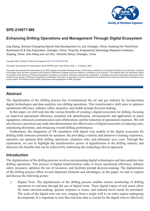October 2023 · SPE-216977-MS · Enhancing drilling operations and management through digital ecosystem