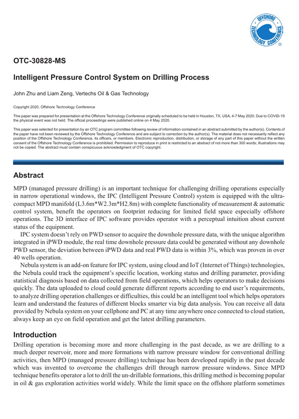 May 2020 · OTC-30828-MS · Intelligent pressure control system on drilling process