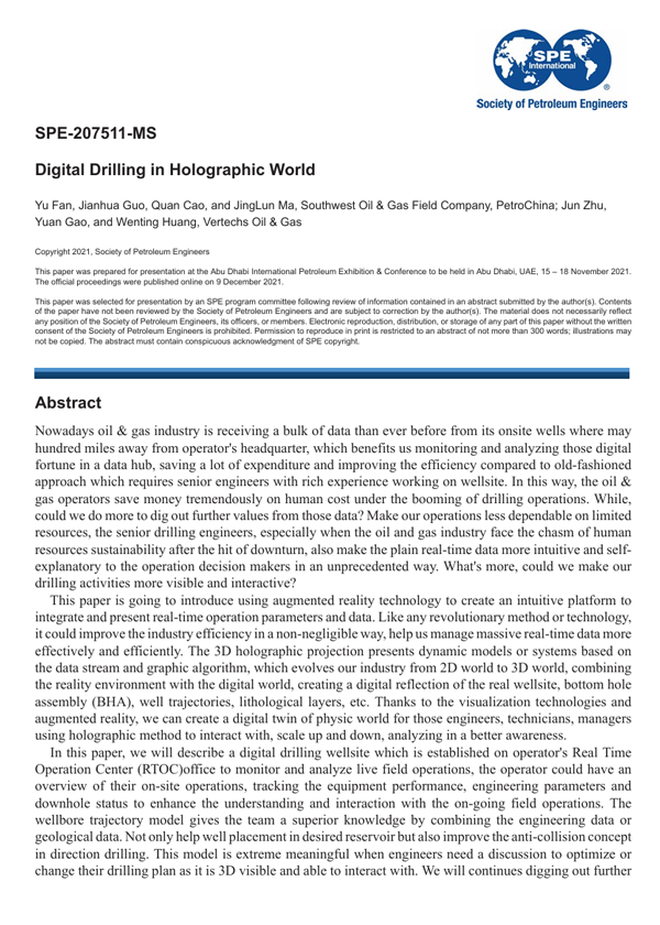 November 2021 · SPE-207511-MS · Digital drilling in holographic world
