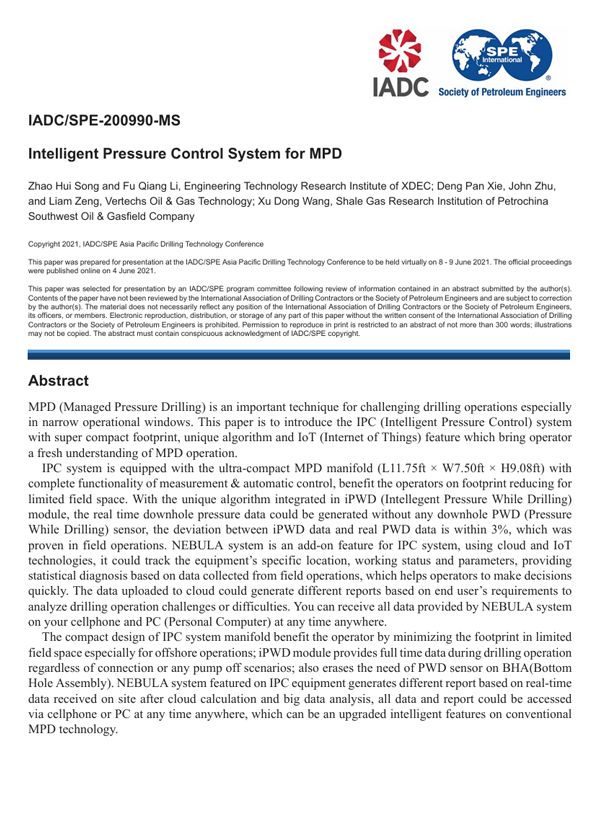 June 2021 · IADC/SPE-200990-MS · Intelligent pressure control system for MPD