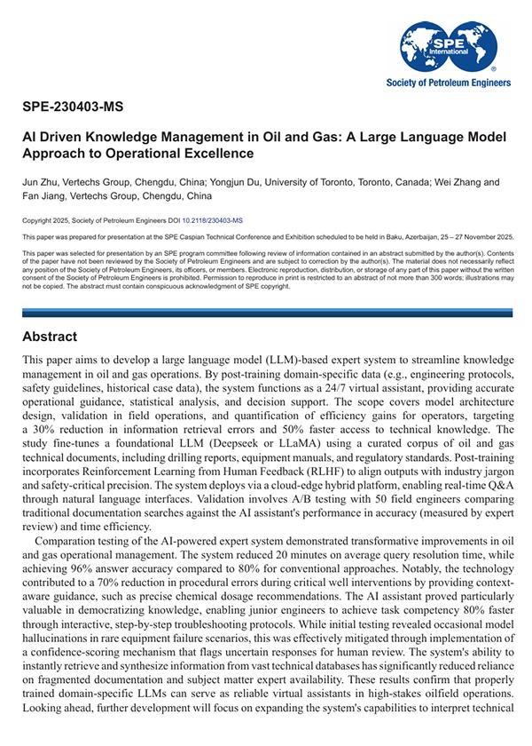 November 2025 · SPE-230403-MS · AI Driven Knowledge Management in Oil and Gas A Large Language Model Approach to Operational Excellence